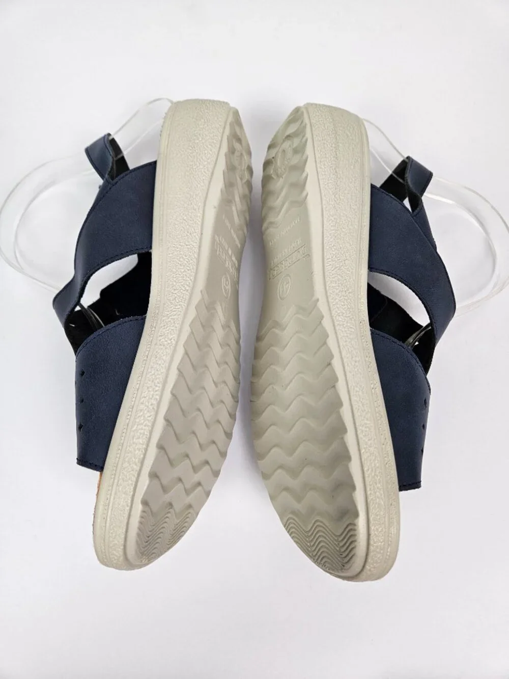 Fly Flot Piumatech Perforated Navy Blue Faux Leather Strappy Wedge Sandal 41/9.5